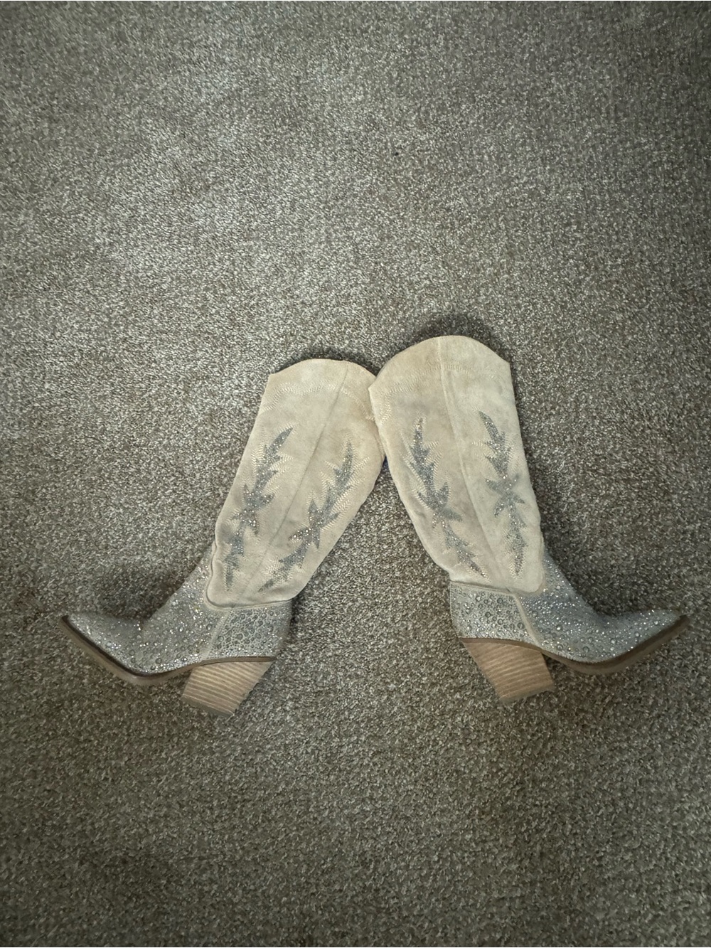 Steve Madden Beige Glitter Suede Heeled Cowboy Boots